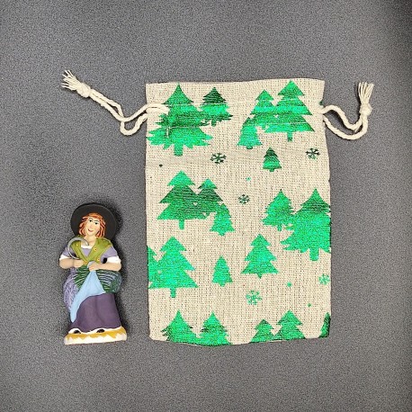 Pochette cadeau 2 santons doré métallisé vert